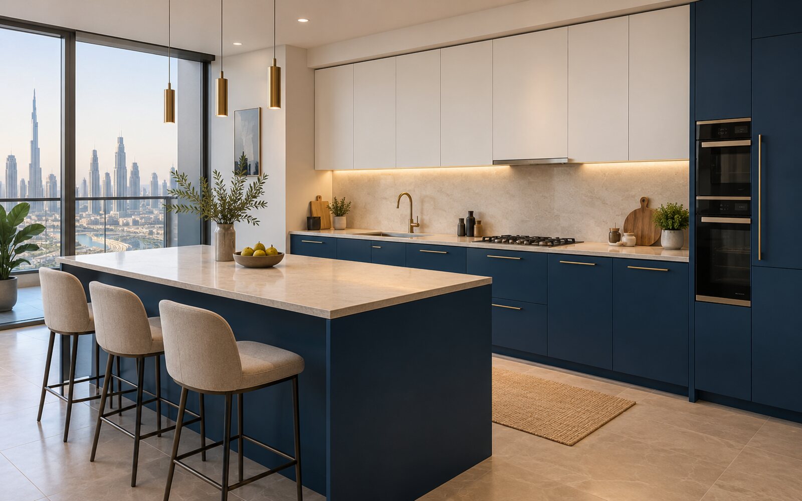 Kitchen inspiration with navy and off-white cabinets